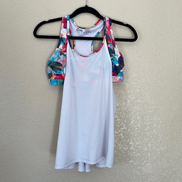 Euc Zyia 2 in 1 mesh tank shirt & floral bra size Large - Picture 2 of 6